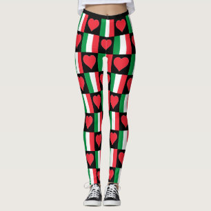 Italien Flagga Heart Mönster Cute Patriotic Italy Leggings