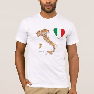 Italien Flagga Heart och Karta T- Shirt Tee Shirt