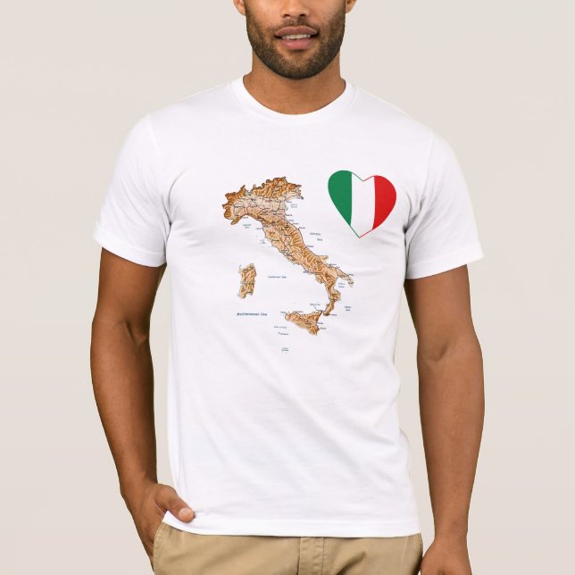 Italien Flagga Heart och Karta T- Shirt Tee Shirt (Framsida)