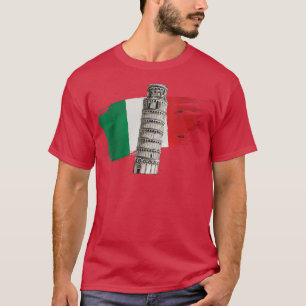 Italien Flagga med Leende Torn i Pisa i Toskana T Shirt