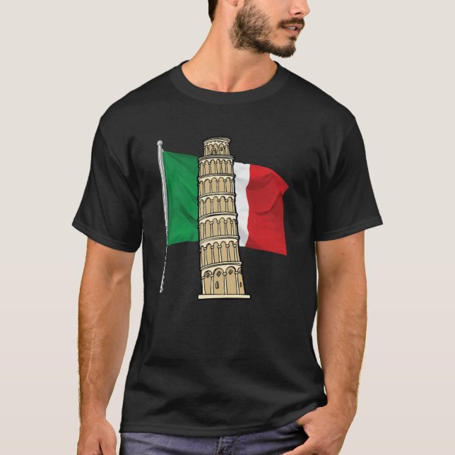 Italien flagga med Leende Torn i Pisa Italienska l T Shirt (Framsida)