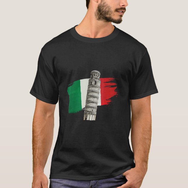 Italien Flagga med Torn i Pisa i Toscana T Shirt (Framsida)