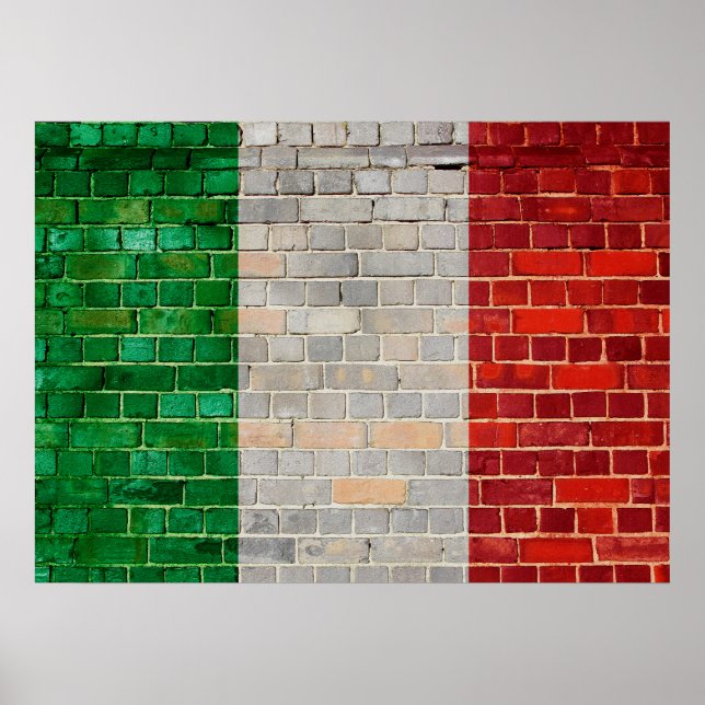 Italien flagga på en tegelvägg poster (Framsidan)