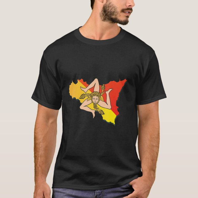 Italien flagga på Sicilien kontur Sicilien T Shirt (Framsida)