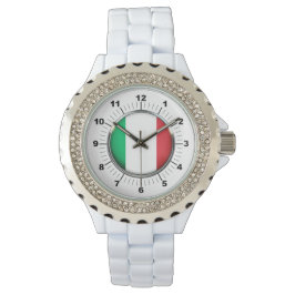 Italien Flagga Rhinestone White Enamel Watch Armbandsur