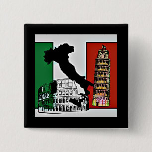 Italien - Flagga, Silhouette, Torn och Colosseum Knapp