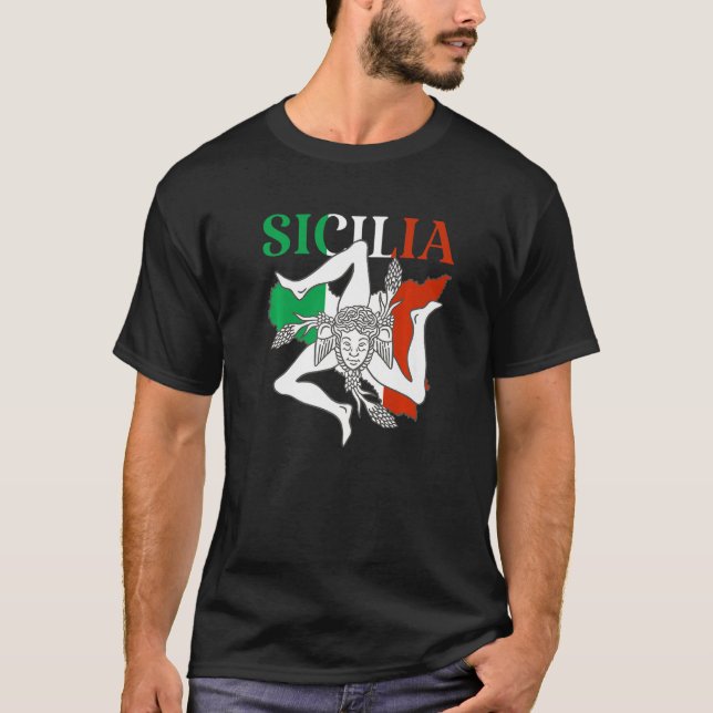 Italien Flagga Trinacria Sicilia Sicilia Flagga It T Shirt (Framsida)