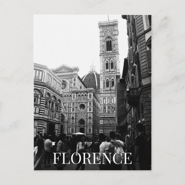 Italien Florence Cathedral + Tourists (BW) Vykort (Framsida)