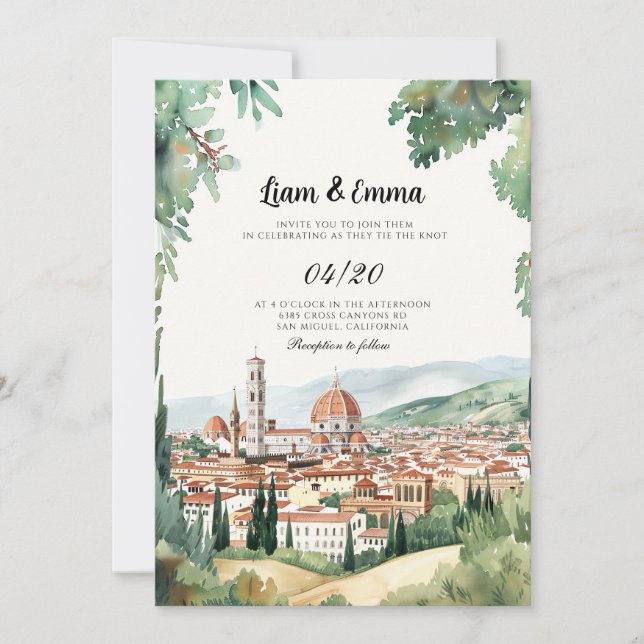 Italien Florence liggande Bröllopsinbjudan Inbjudningar (Framsida)