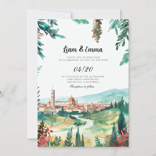 Italien Florence liggande Destination Wedding Inbjudningar (Framsida)