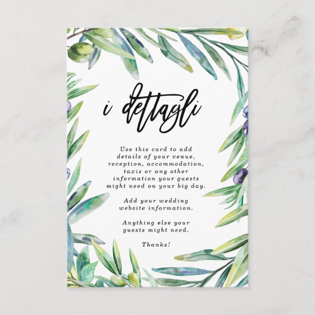 Italien Florens bröllopsdetaljer information Tilläggskort (Framsida)