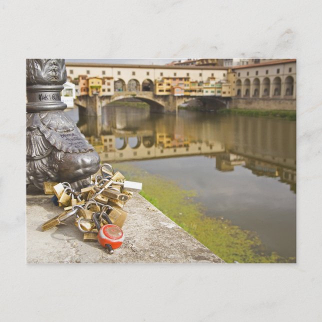 Italien, Florens, Kärlekshänglåset och reflektione Vykort (Framsida)