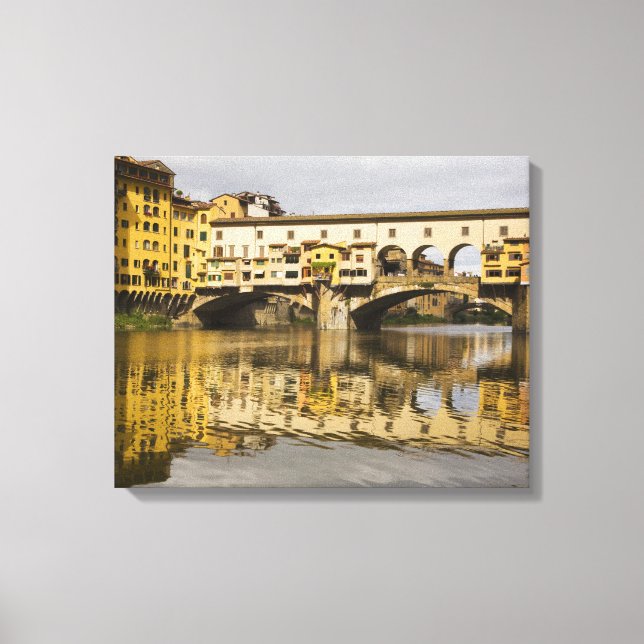 Italien, Florens, Reflektioner i floden Arno Canvastryck (Framsida)