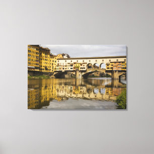 Italien, Florens, Reflektioner i floden Arno Canvastryck