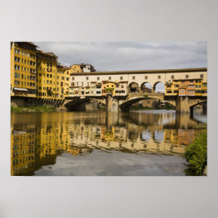 Italien, Florens, Reflexioner i floden Arno Poster