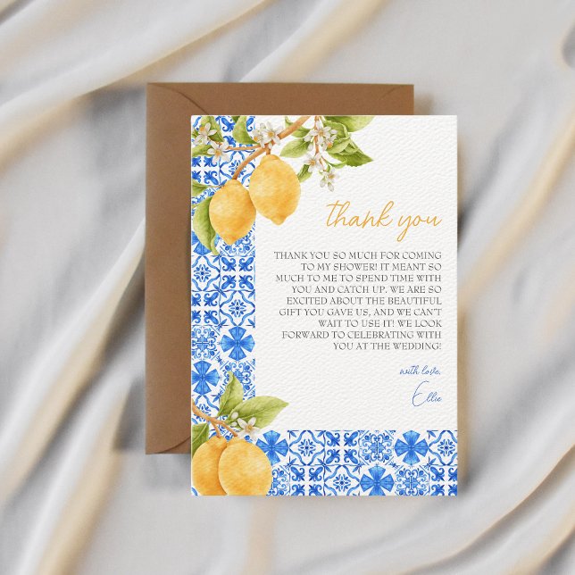Italien för medelhavstunnlar (Lemon Möhippa) Tack Kort (birdal shower main squeeze thank you card)