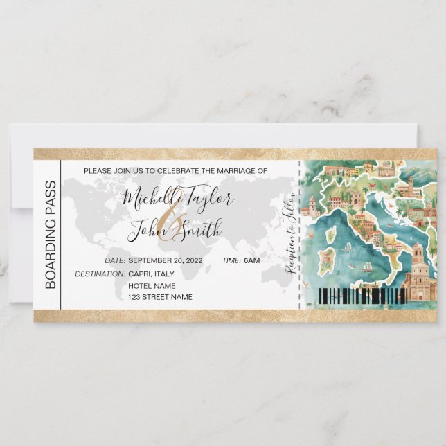 Italien för ombordstigningspass för destinationsbr inbjudningar (Framsida)