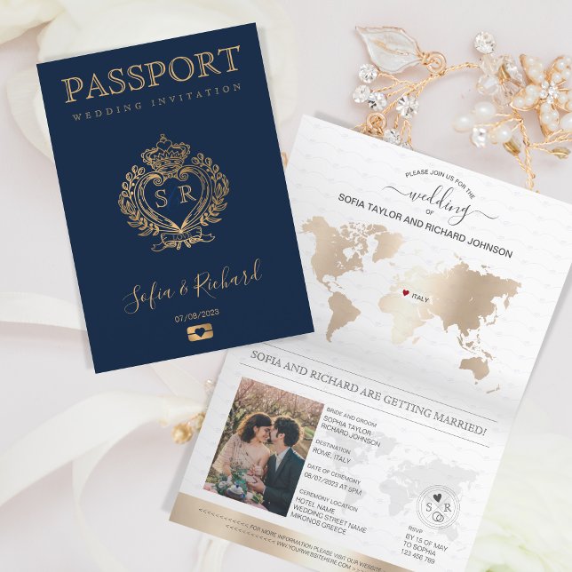 Italien för Vapenskölden för Destinationsbröllop m Inbjudan (custom crest wedding passport)