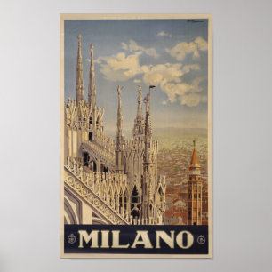 Italien för vintage för den Milano domkyrkan res Poster