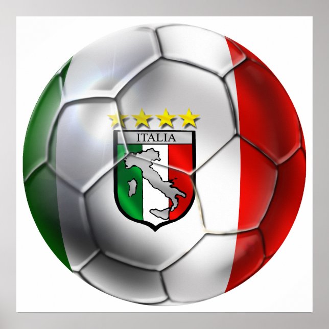 Italien Forza Azzurri Calcio Soccer Ball flagga Poster (Framsidan)