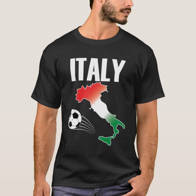 Italien Fotboll Fläkt Karta Boot Soccer Ball T Shirt (Framsida)