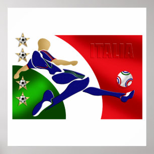 Italien Fotboll Manar Idrottsman Italia flagga flä Poster