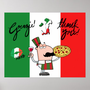 Italien Grazie Pizza Chef Vin Kiss XOXO Art Poster