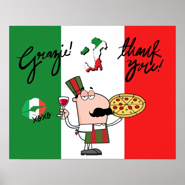 Italien Grazie Pizza Chef Vin Kiss XOXO Art Poster (Framsidan)