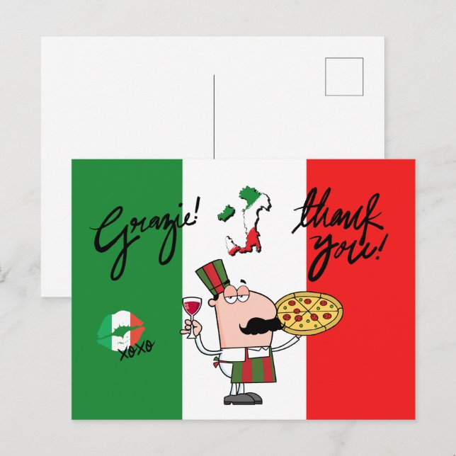 Italien Grazie Pizza Chef Vin Kiss XOXO-vykort Vykort (Fram/baksida)