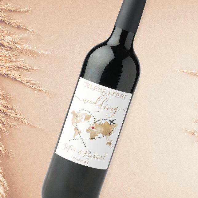 Italien Heart för målpasset för Bröllop Passport W Vinflaska Etikett (Skapare uppladdad)