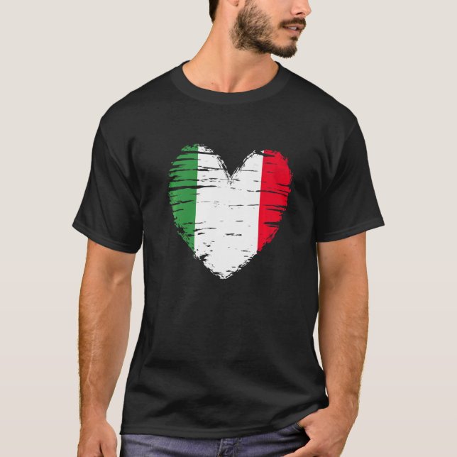 Italien Heart Italienska Flagga Italienska Pridet T Shirt (Framsida)