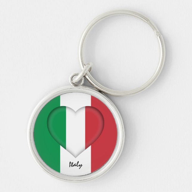 Italien & Heart, Italienska mode/sport Rund Silverfärgad Nyckelring (Framsidan)