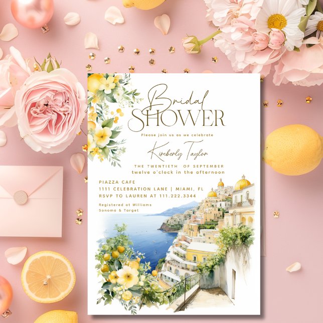 Italien i Medelhavsområdet Positano Italienska Möh Inbjudningar (Mediterranean Italy Positano Italian Bridal Shower Invitation)