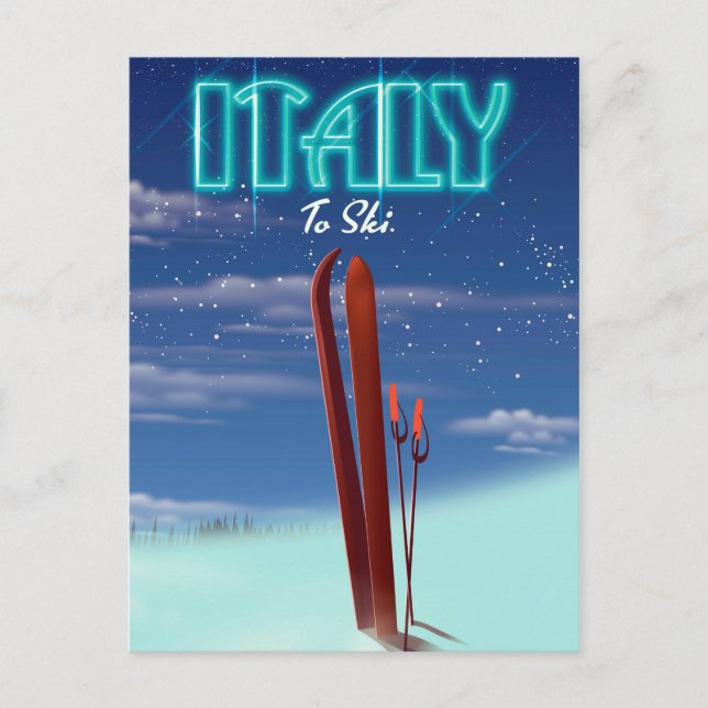 Italien "Ice" Ski-reseaffisch. Vykort (Framsida)