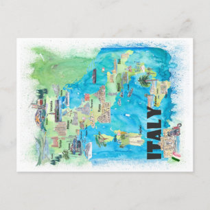 Italien Illustrated Travel Karta Vykort