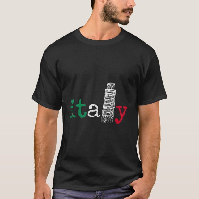Italien Italia Italia Flagga Pride Linnande Torn i T Shirt (Framsida)