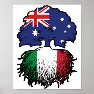 Italien Italienska Australien Träd Roots Flagga Poster