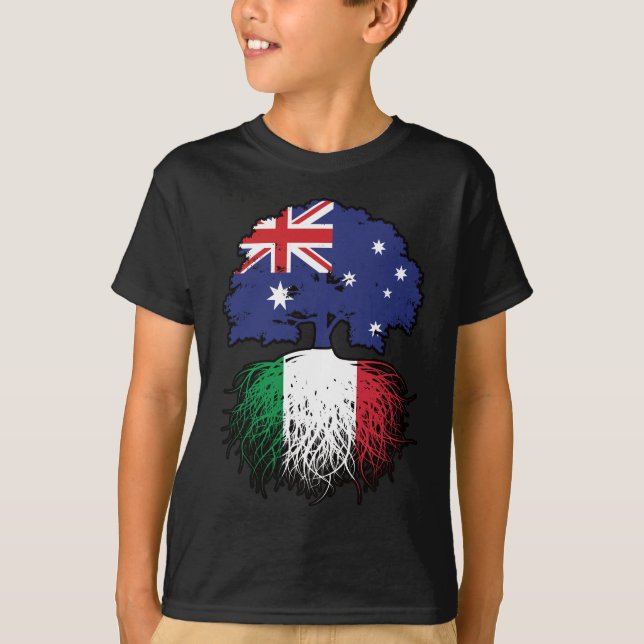 Italien Italienska Australien Träd Roots Flagga T Shirt (Framsida)