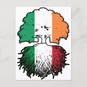 Italien Italienska Irish Ireland Träd Roots Flagga Vykort