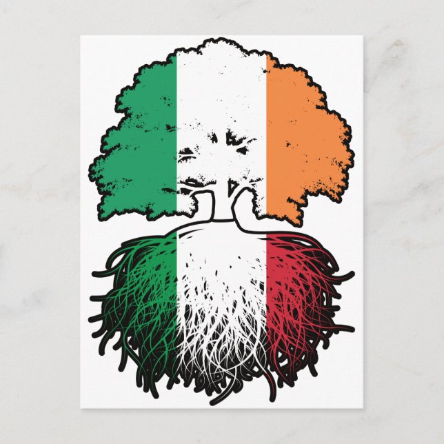 Italien Italienska Irish Ireland Träd Roots Flagga Vykort (Framsida)