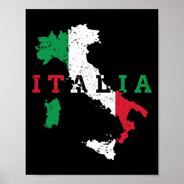 Italien Italienska Karta Flagga Pridet Gift Herita Poster (Framsidan)