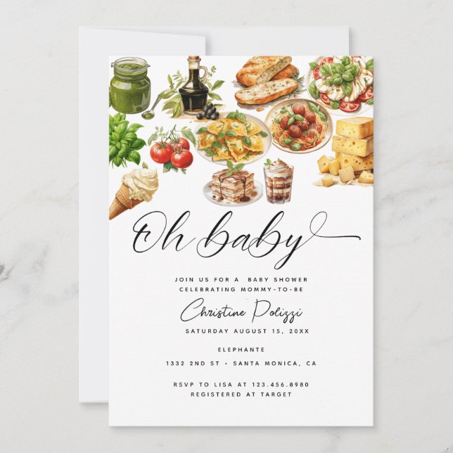 Italien | Italienska livsmedel | Babyskor Inbjudningar (Framsida)