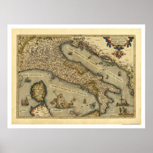 Italien Karta av Ortelius 1570 Poster