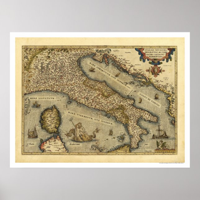 Italien Karta av Ortelius 1570 Poster (Framsidan)