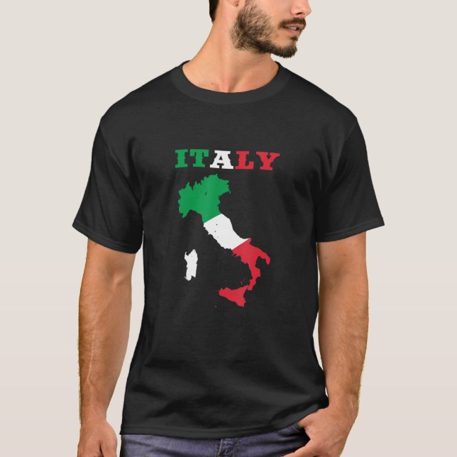 Italien Karta Flagga Italia Land Pride 1 T Shirt (Framsida)