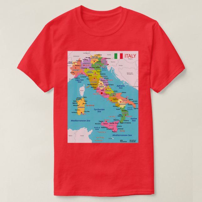 Italien karta med regioner och huvudstäder t shirt (Design framsida)