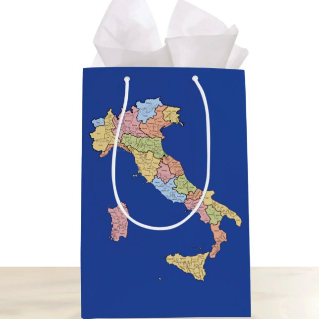 Italien Kartongiftpåse – Färgrik regional design (Map of Italy Royal Blue Gift Bag - Italian Heritage and Travel Gift)