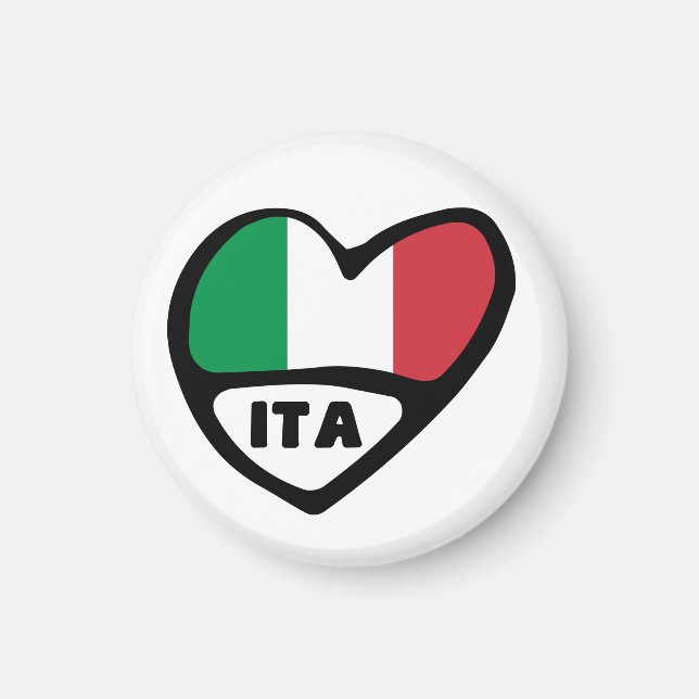 Italien Land Code Flagga Heart, ITA Magnet (Framsidan)