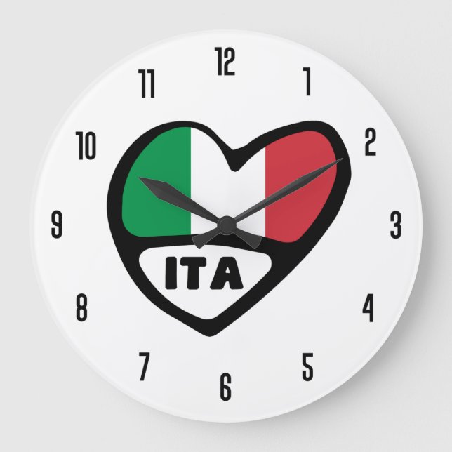 Italien Land kod ITA Flagga Heart Stor Klocka (Framsida)