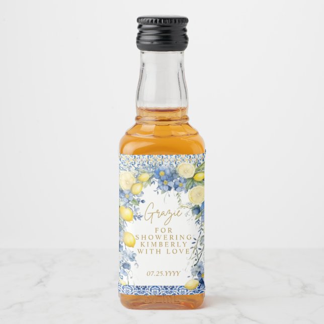 Italien Lemon Blue Tiles Grazie Möhippa Spritflaskor Etikett (Framsida)